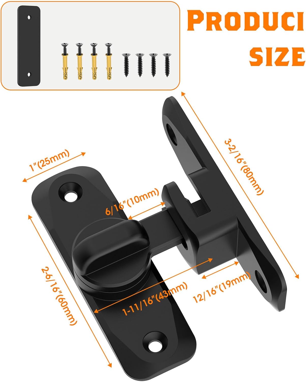 Small Flip Gate Latch Lock for Barn Doors, Cabinets, Bathrooms - 90/180 Degree YogePote Sliding Door Security Hardware (Black-2Pcs)