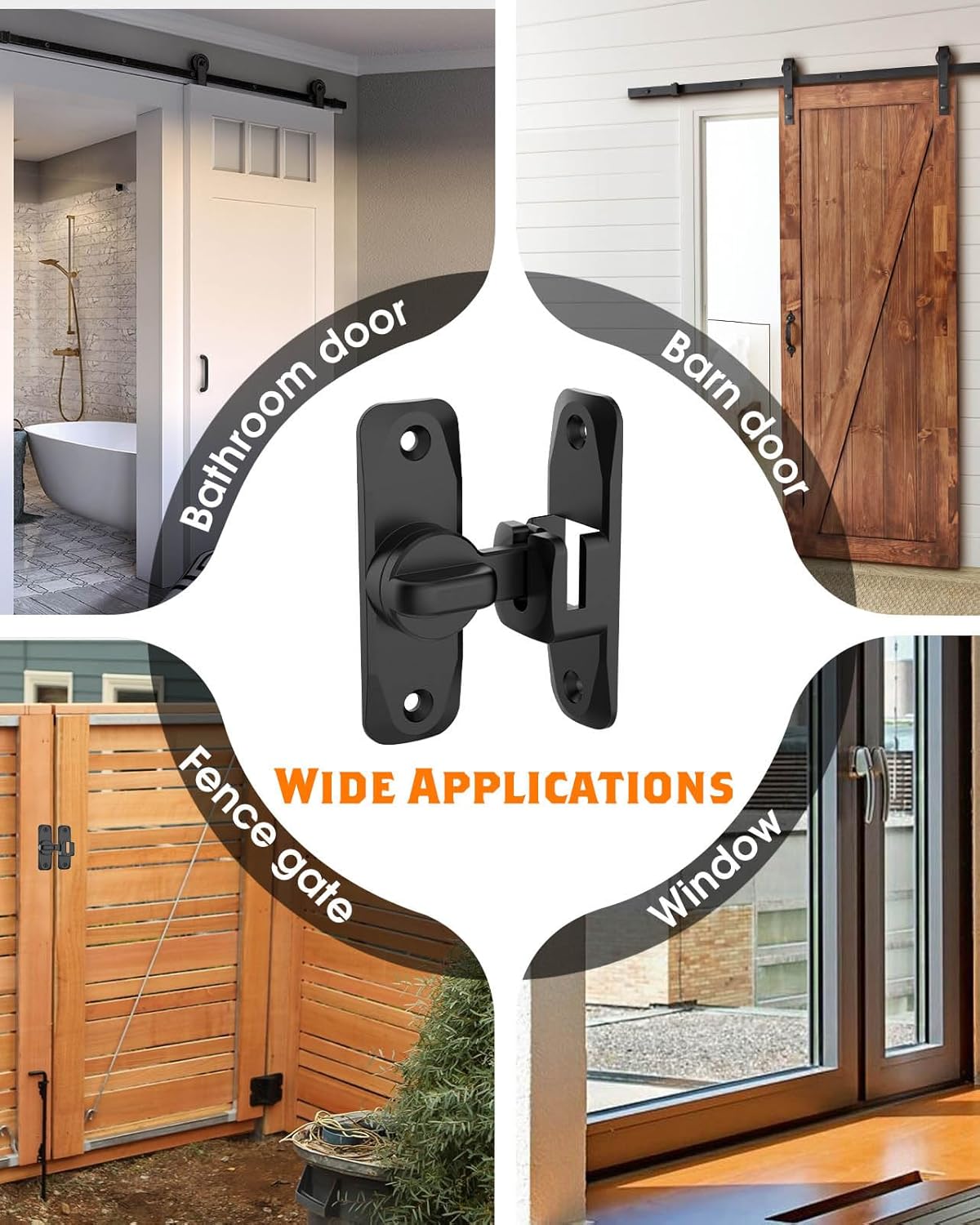 Small Flip Gate Latch Lock for Barn Doors, Cabinets, Bathrooms - 90/180 Degree YogePote Sliding Door Security Hardware (Black-2Pcs)