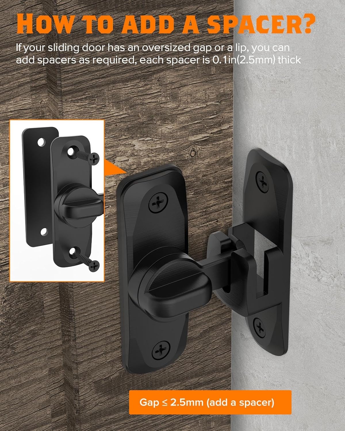 Small Flip Gate Latch Lock for Barn Doors, Cabinets, Bathrooms - 90/180 Degree YogePote Sliding Door Security Hardware (Black-2Pcs)