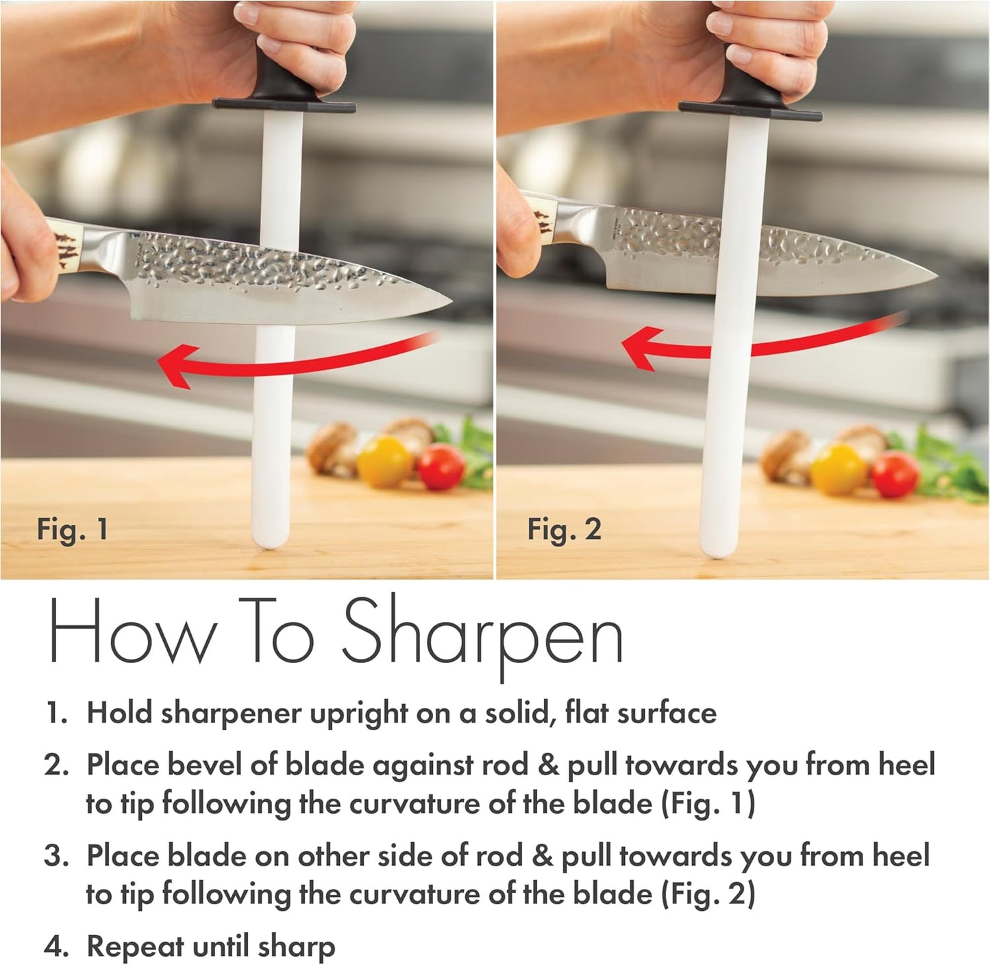 Smith's 51205 8 Inch Oval Ceramic Sharpening Rod with Soft Rubber Handle for Kitchen and Chef Knives - 2-Stage Sharpener for Straight and Serrated Edges - Hone and Realign Knife Edge