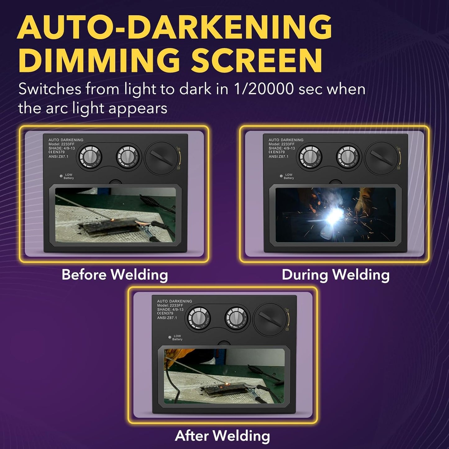 Solar-Powered True Color Welding Lens 4.33"x3.54" with Adjustable Shade Range 4/9-13 - Replacement Accessories for TRQWH Welding Hood