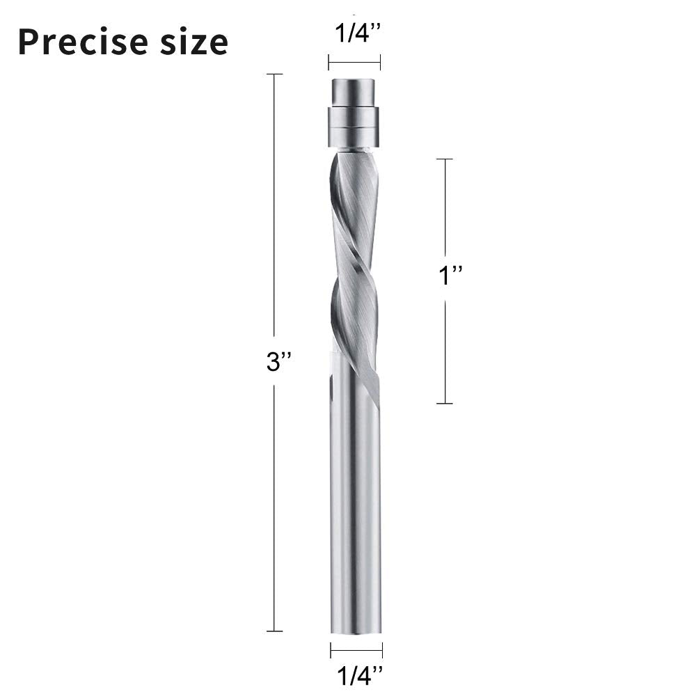 Solid Carbide Spiral Flush-Trim Router Bit 1/4-Inch Shank Down Cut - TACKPRO