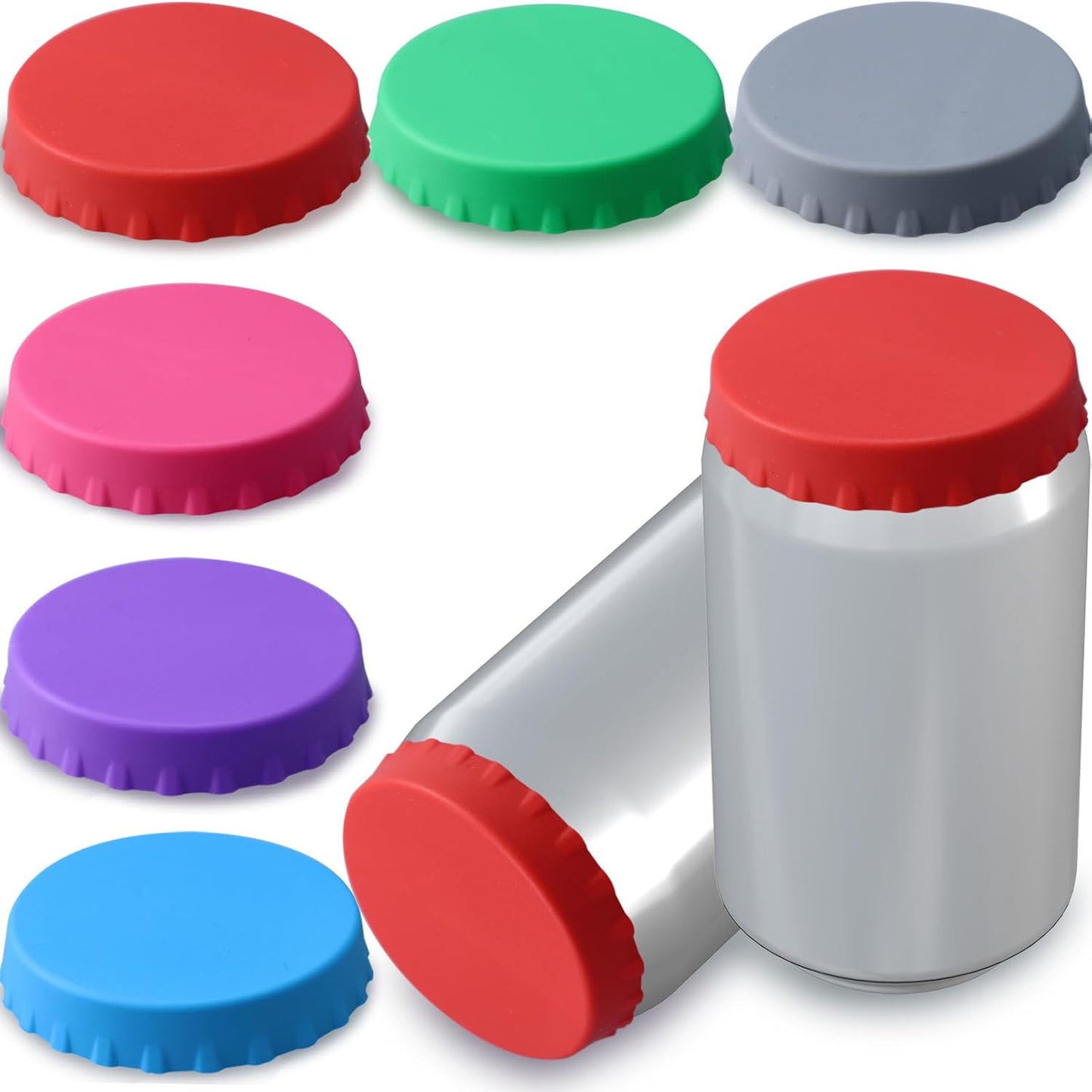 Spill-Proof Silicone Soda Can Lids 6 Pack - Reusable Pop Can Covers for Soda, Beer, Juice - Fits Standard 2.1" Cans