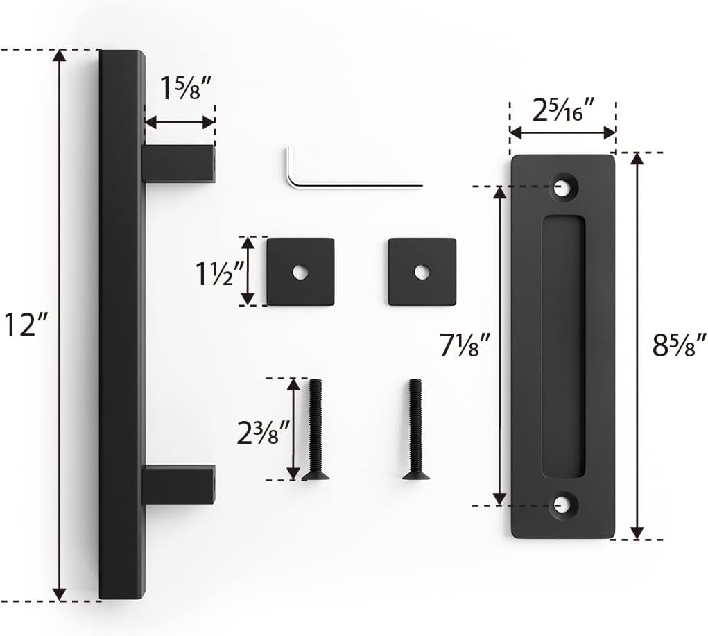 Square Black Barn Door Handle Set - 2 Large Rustic Pull and Flush Handles, Ideal for Gates, Garages, Sheds, and Furniture - 12" Size, Two-Side Design - by SMARTSTANDARD