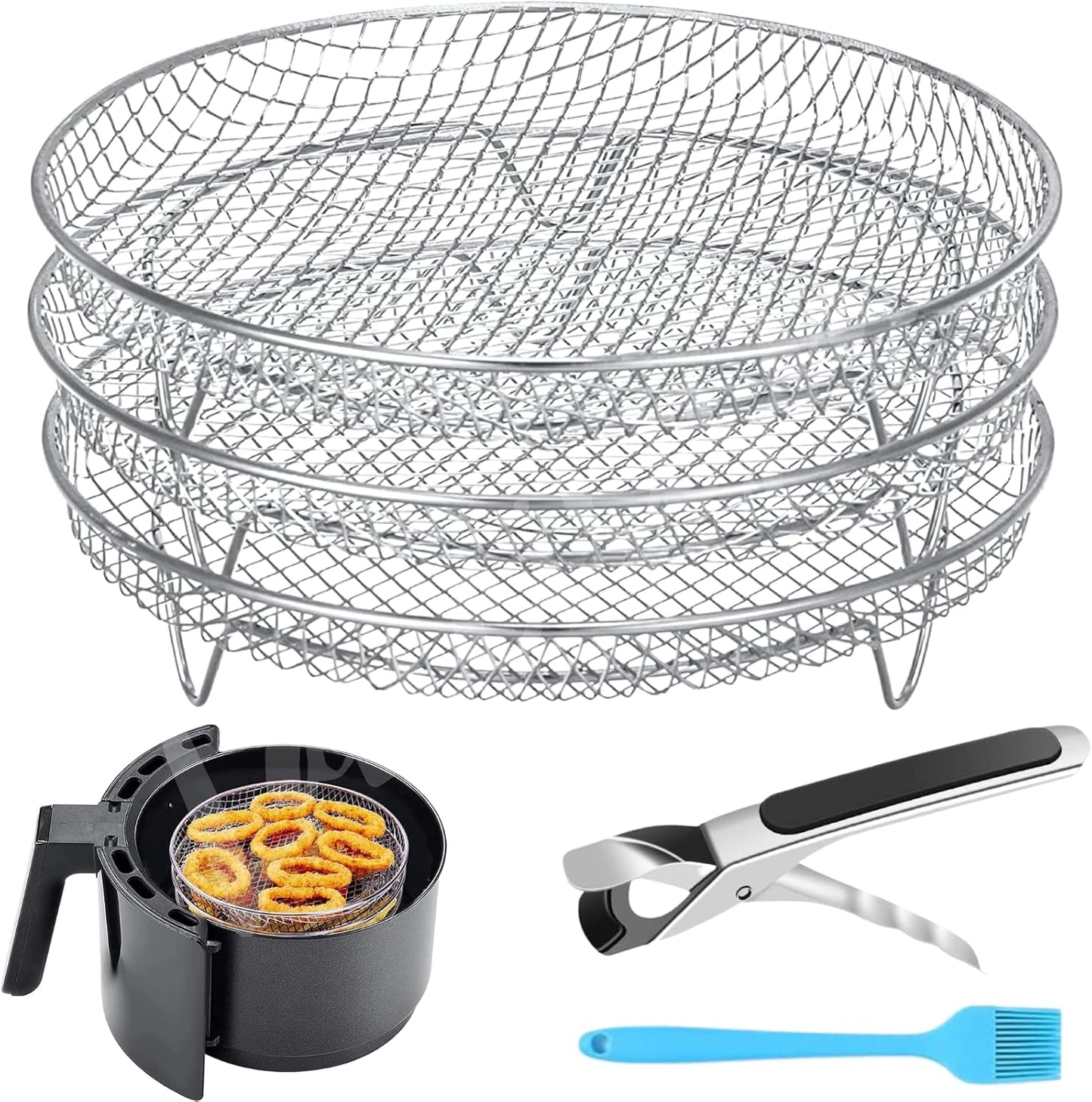 Stackable Dehydrator Racks for Air Fryers - 304 Stainless Steel Grill Rack Compatible with Ninja, Instant Pot Vortex, COSORI, CHEFMAN - Fits 4.2-5.8 QT Air Fryer