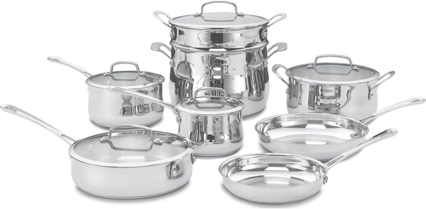 Stainless Steel 13-Piece Cookware Set by Cuisinart Contour in Silver Finish