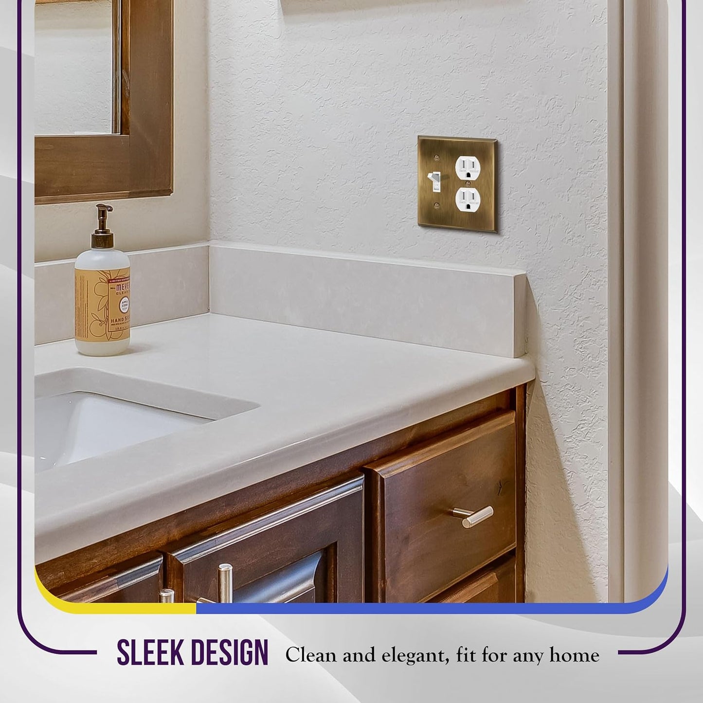 Stainless Steel 2-Gang Wall Plate with Toggle Switch and Duplex Receptacle, Corrosion-Resistant Outlet Cover, Antique Brass Finish