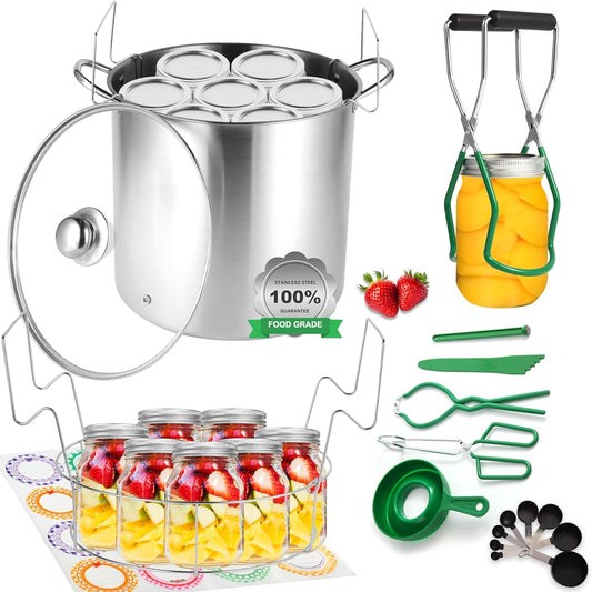 Stainless Steel 21.5 Quart Water Bath Canning Pot with Rack, Lid, and Accessories Kit for Beginners