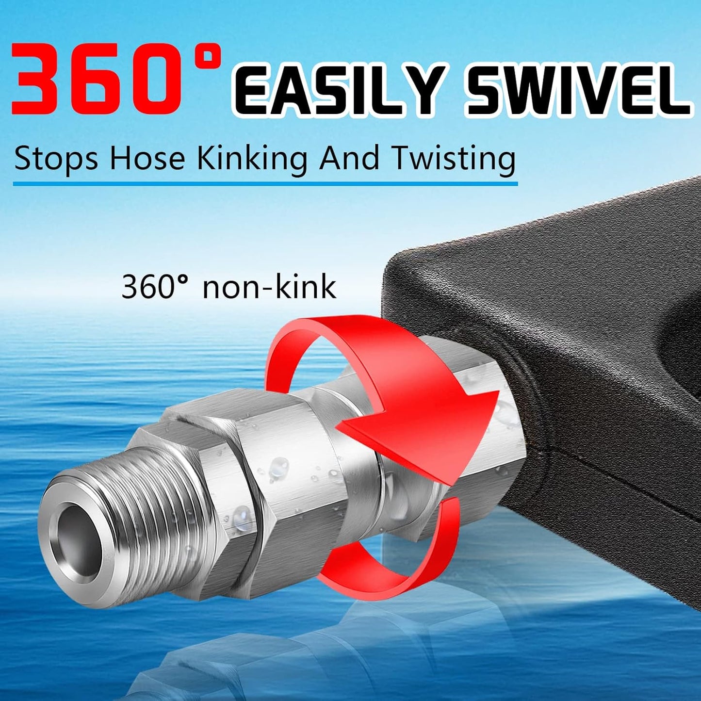 Stainless Steel 3/8 NPT Pressure Washer Swivel Fitting Set - Anti-Twist Connector for Gun and Hose - 360 Degree Swivel Joint - 2 Pcs