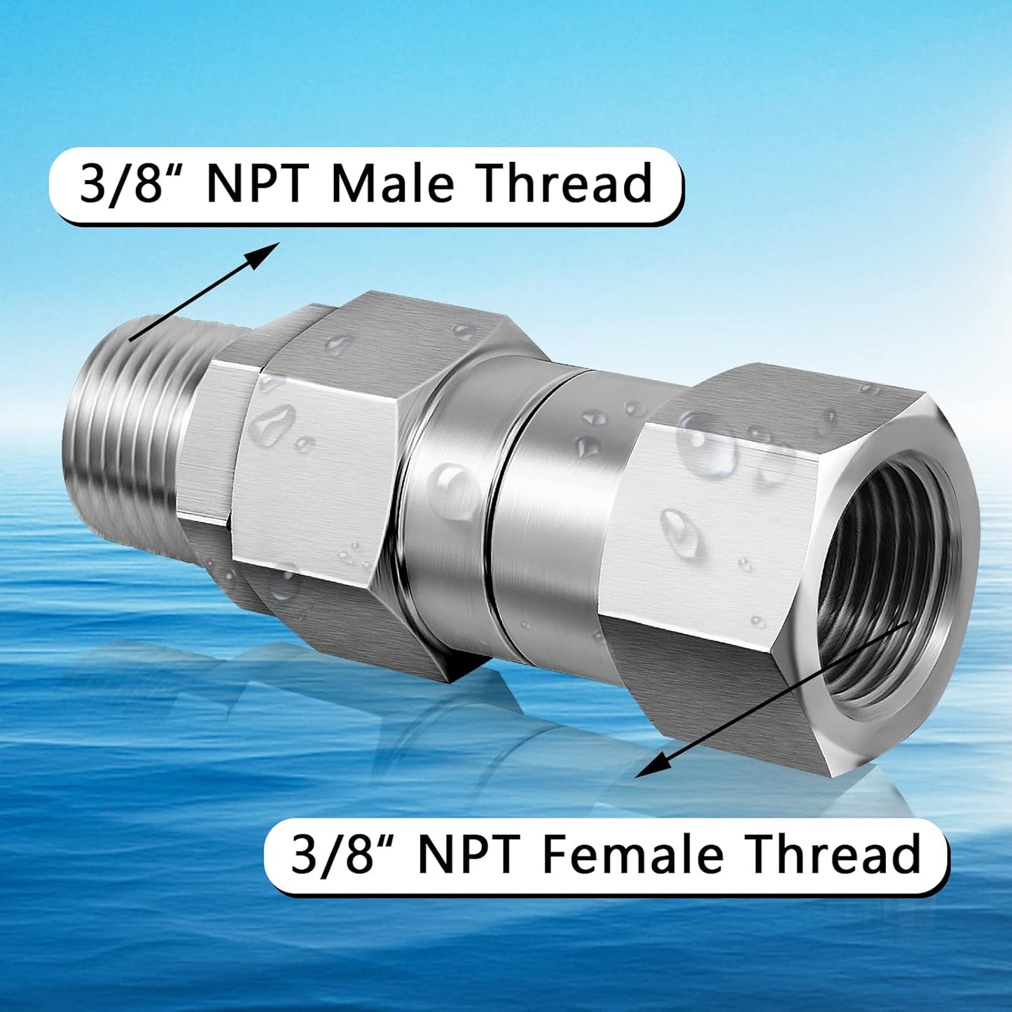 Stainless Steel 3/8 NPT Pressure Washer Swivel Fitting Set - Anti-Twist Connector for Gun and Hose - 360 Degree Swivel Joint - 2 Pcs