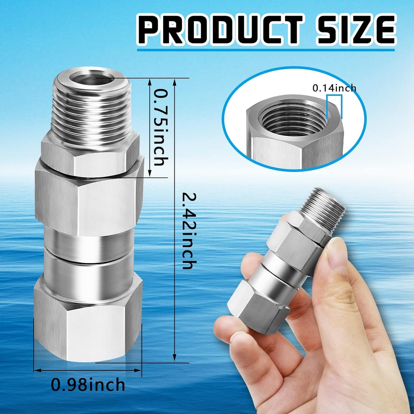Stainless Steel 3/8 NPT Pressure Washer Swivel Fitting Set - Anti-Twist Connector for Gun and Hose - 360 Degree Swivel Joint - 2 Pcs