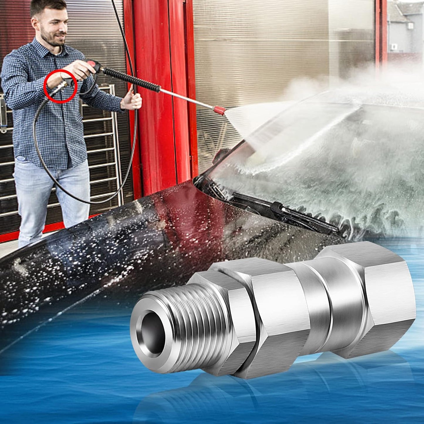 Stainless Steel 3/8 NPT Pressure Washer Swivel Fitting Set - Anti-Twist Connector for Gun and Hose - 360 Degree Swivel Joint - 2 Pcs