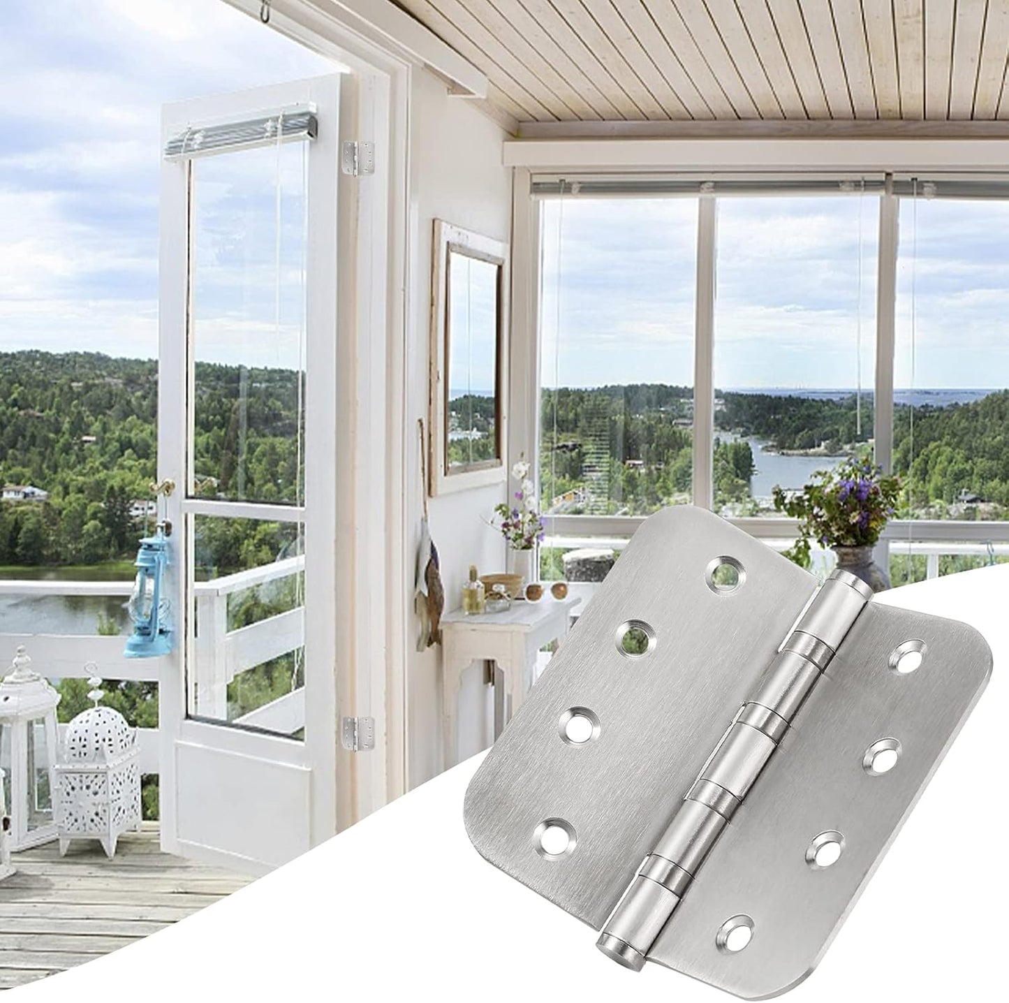 Stainless Steel 4'' Ball Bearing Door Hinges - Heavy Duty Commercial Grade 4 x 4 inch with 5/8 Inch Radius Corners - Pack of 3