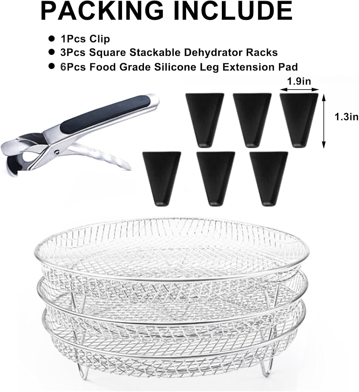 Stainless Steel Air Fryer Dehydrator Racks - Three Stackable Upgrade Rack for Gowise, Phillips, Cozyna, Ninja Airfryer - Round Fit 4.2QT-5.8QT - Oven, Press Cooker