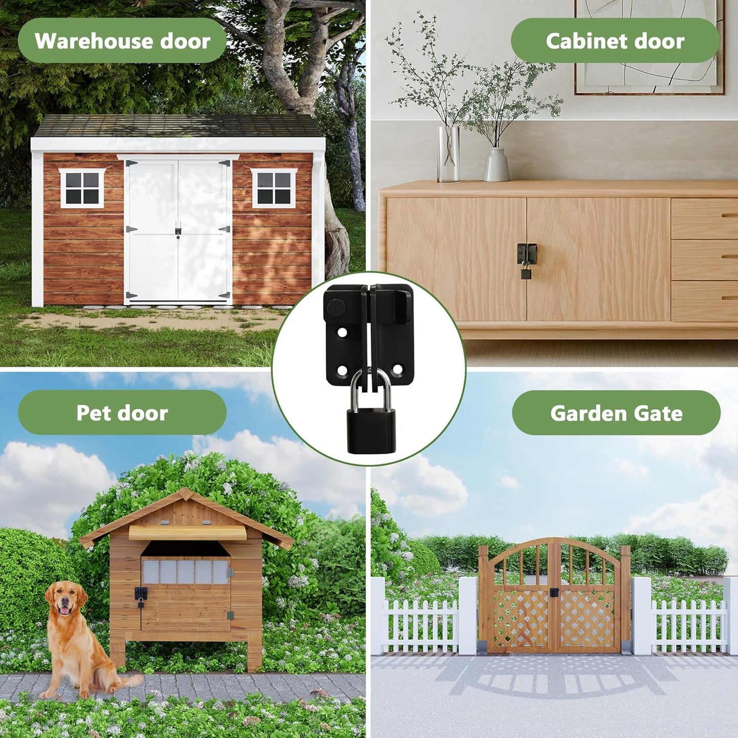 Stainless Steel Black Flip Gate Latch with Padlock Hole for Interior, Front, Toilet, Barn, Fence, Garage, Pet Room Doors - Safety Door Lock