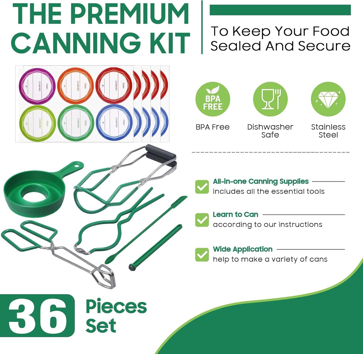 Stainless Steel Canning Kit Set - Premium Supplies for Home Canning, Rust-Free & Dishwasher Safe