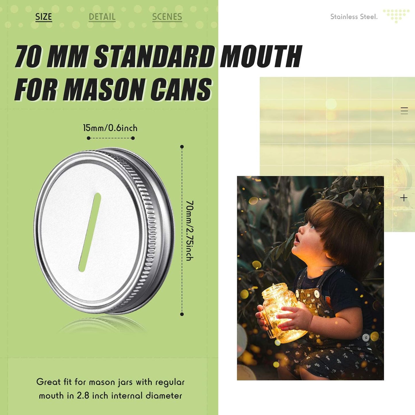 Stainless Steel Coin Slot Lid for Mason Jars - 24 Pack, Regular Mouth Ball Canning Jar Money Saving Metal Lid - Geiserailie
