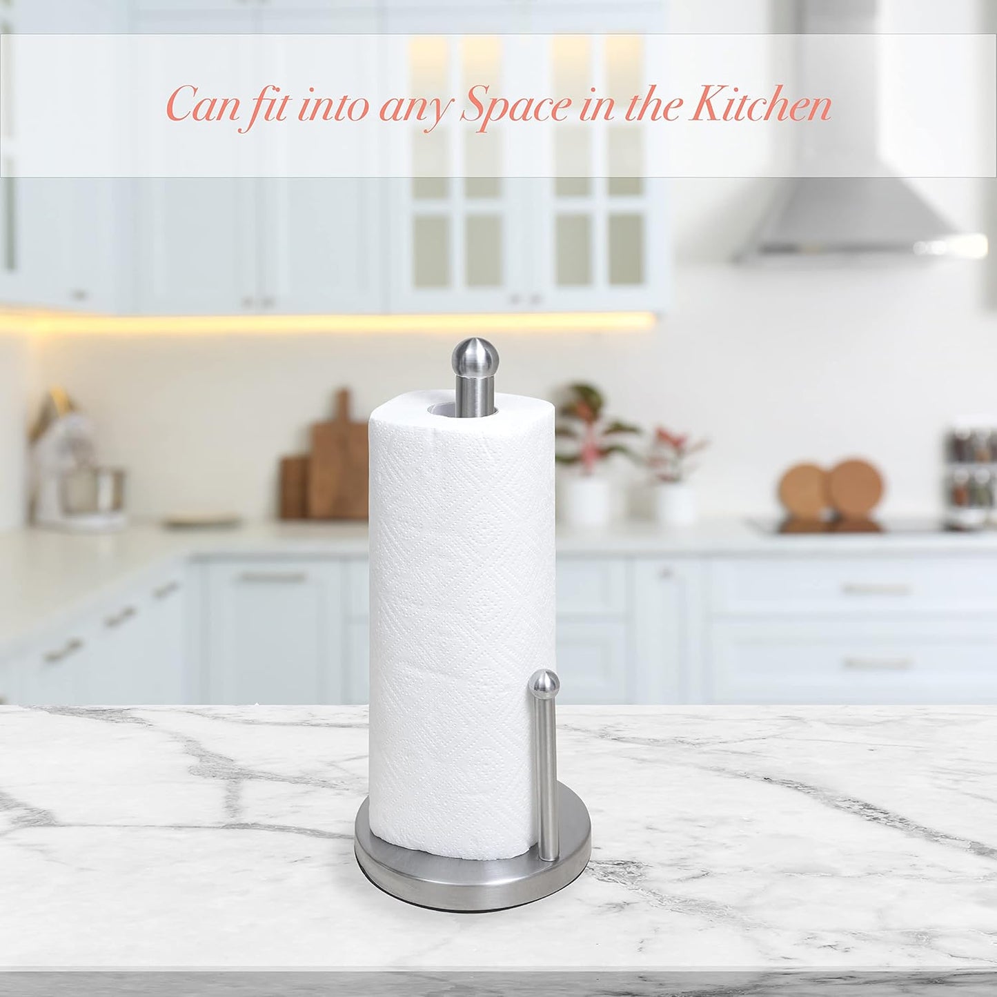 Stainless Steel Countertop Paper Towel Holder with Weighted Bottom - Free Standing Dispenser Bar for Standard Rolls - Kitchen Details