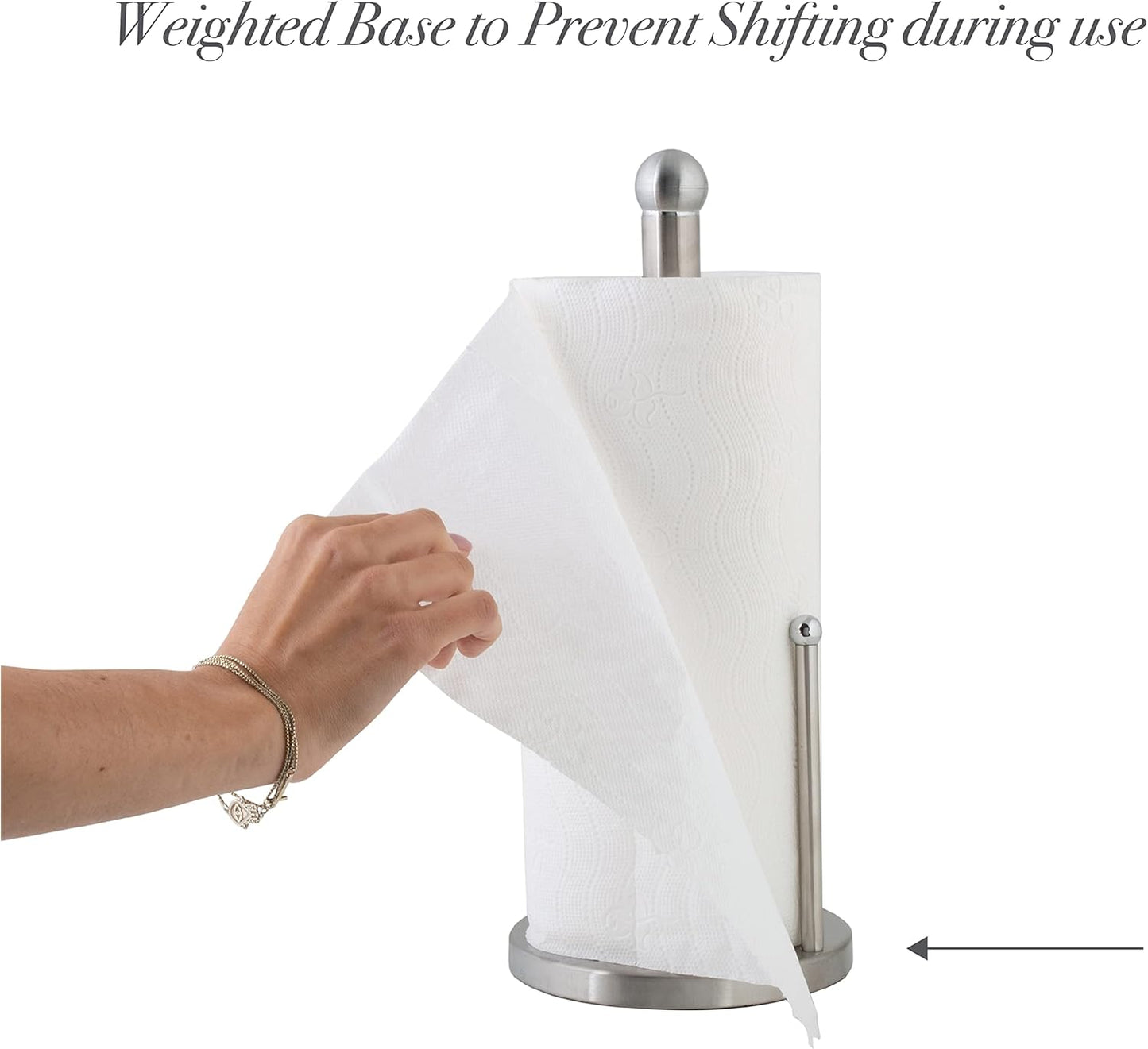 Stainless Steel Countertop Paper Towel Holder with Weighted Bottom - Free Standing Dispenser Bar for Standard Rolls - Kitchen Details