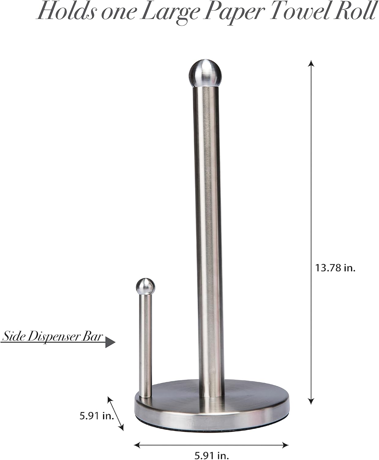 Stainless Steel Countertop Paper Towel Holder with Weighted Bottom - Free Standing Dispenser Bar for Standard Rolls - Kitchen Details