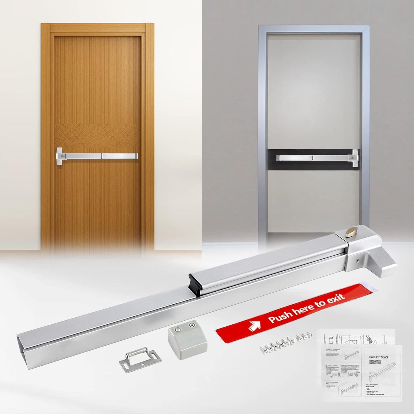 Stainless Steel Panic Bars for Commercial Exit Doors - Emergency Door Hardware for Wood and Metal Doors