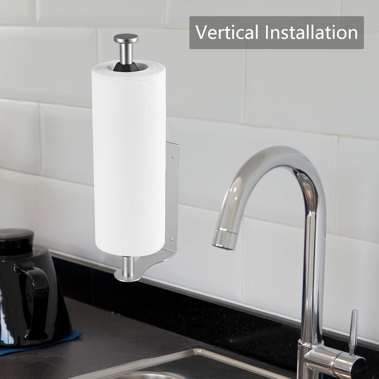 Stainless Steel Paper Towel Holder with Damping Function and 2 Hooks for Kitchen - Easy Tear Under Cabinet/Wall Mount - Brushed Nickel Finish