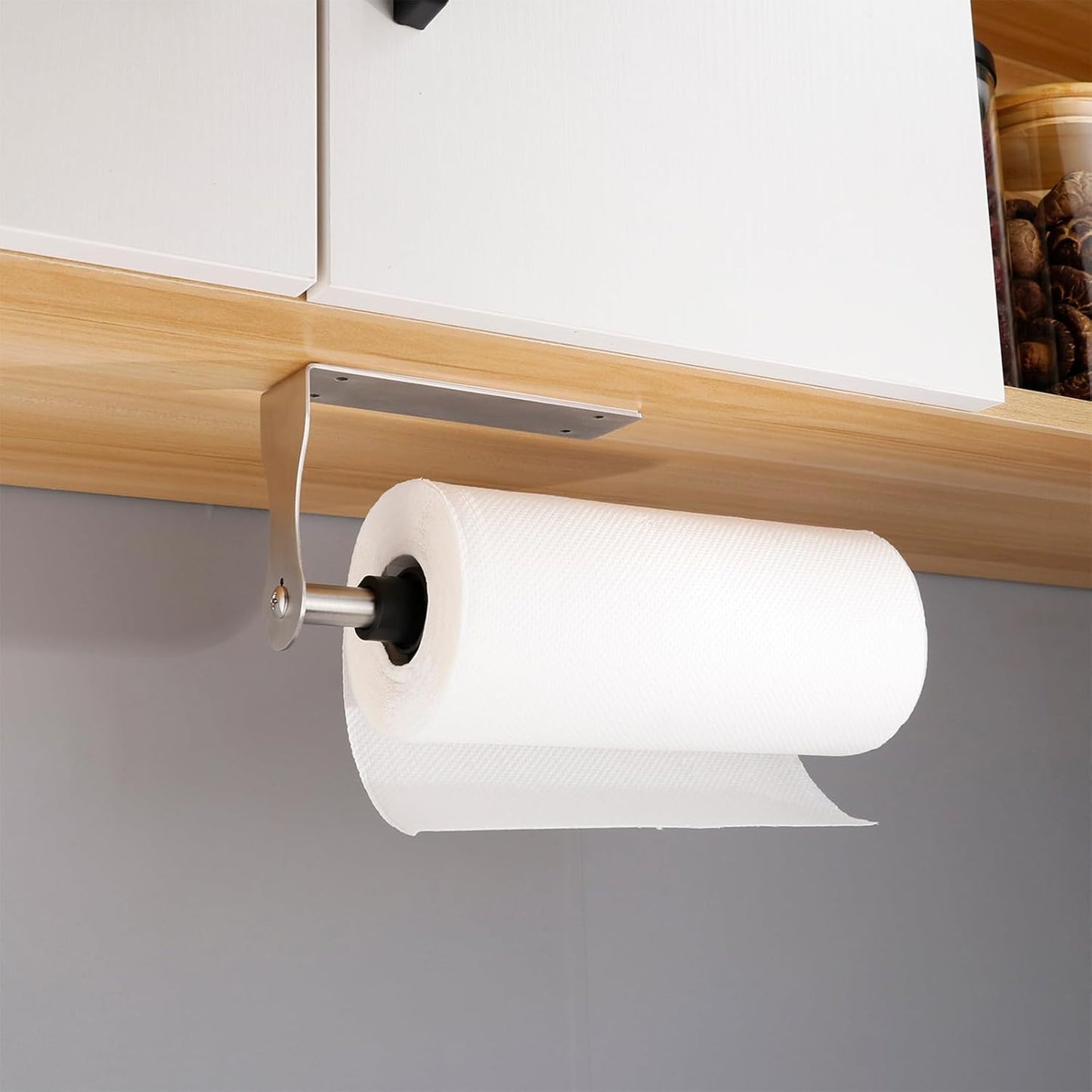 Stainless Steel Paper Towel Holder with Damping Function and 2 Hooks for Kitchen - Easy Tear Under Cabinet/Wall Mount - Brushed Nickel Finish
