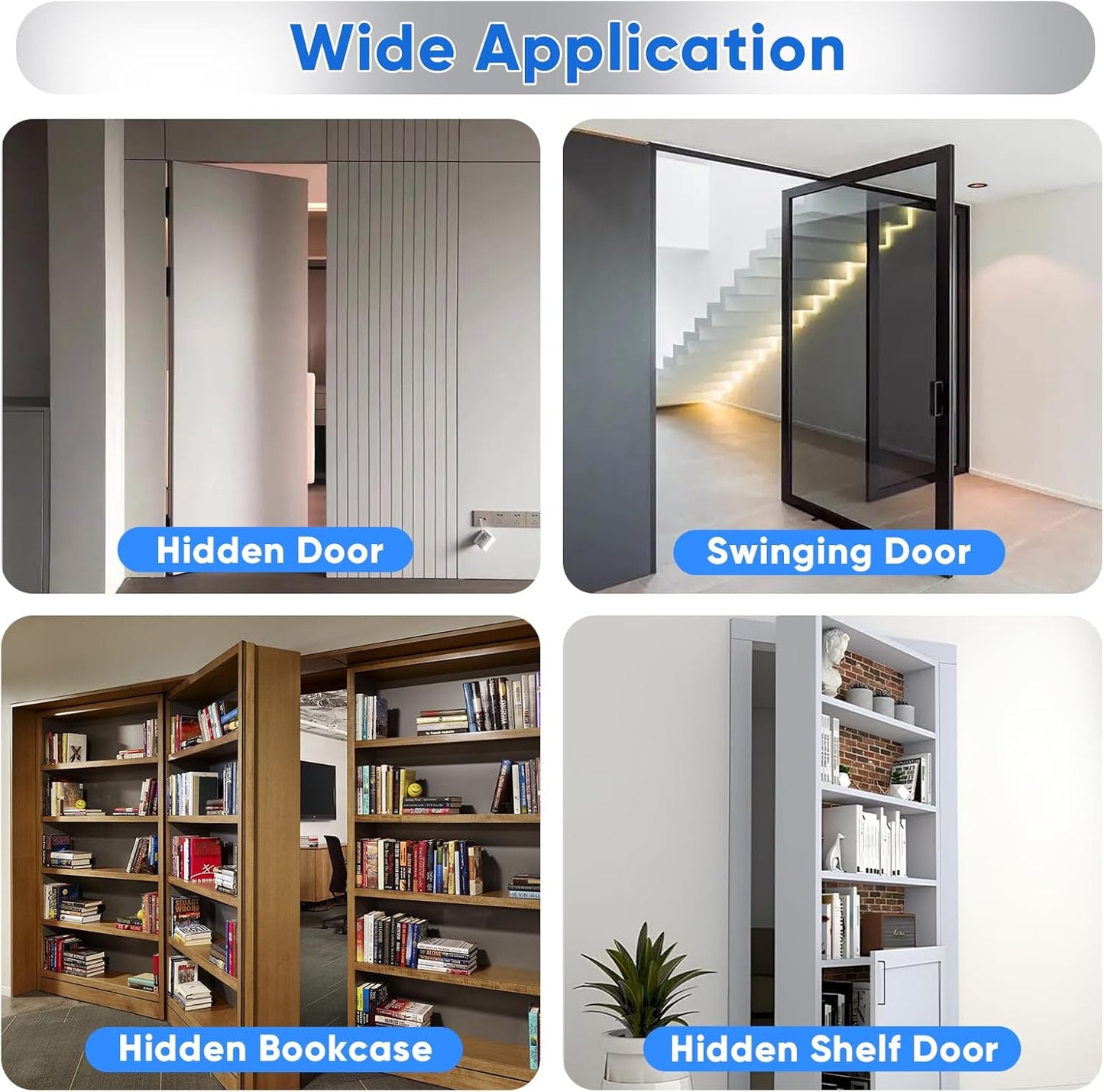 Stainless Steel Pivot Hinge for Hidden Doors - 570Lbs Load-Bearing, 360° Rotation Swinging Hinge for Secret Bookcase or Concealed Door