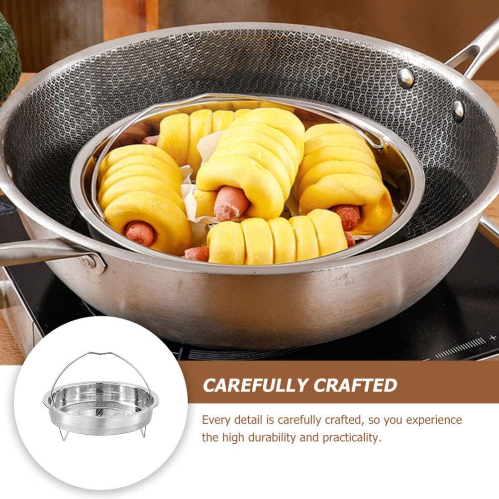 Stainless Steel Round Steamer Basket with Handle for Cooking Veggie, Fish, Seafood, Dumplings - 22CM