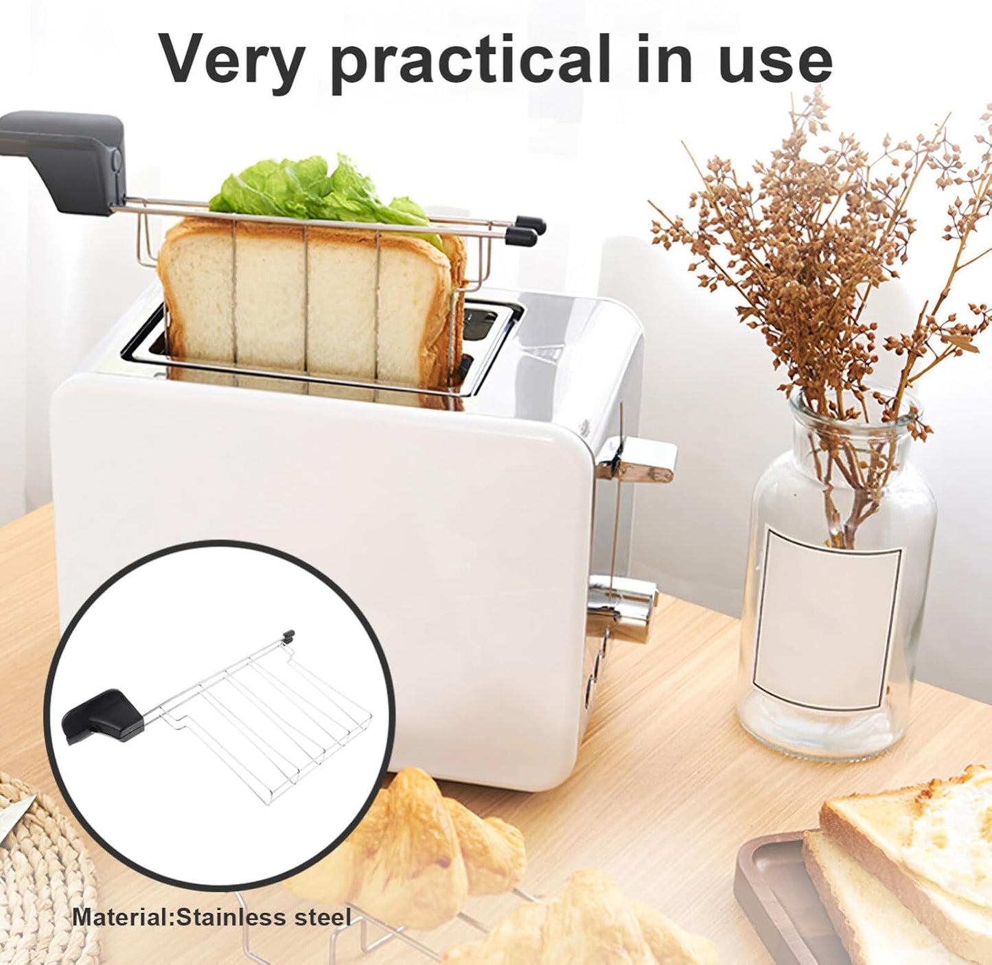 Stainless Steel Sandwich Cage for 2-Slice Toaster, Classic Toaster Sandwich Clip with Warming Rack - ABOOFAN Toaster Accessories