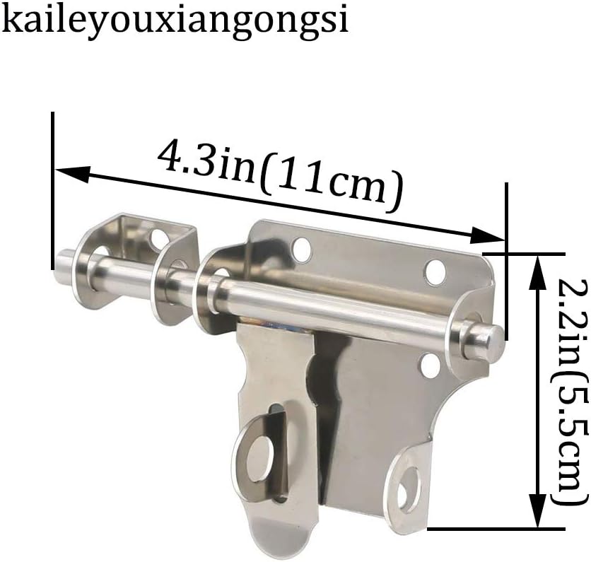 Stainless Steel Sliding Bolt Gate Latch with Padlock Hole, 4 Inch Thickening Interior Door Latches - 2 Pack