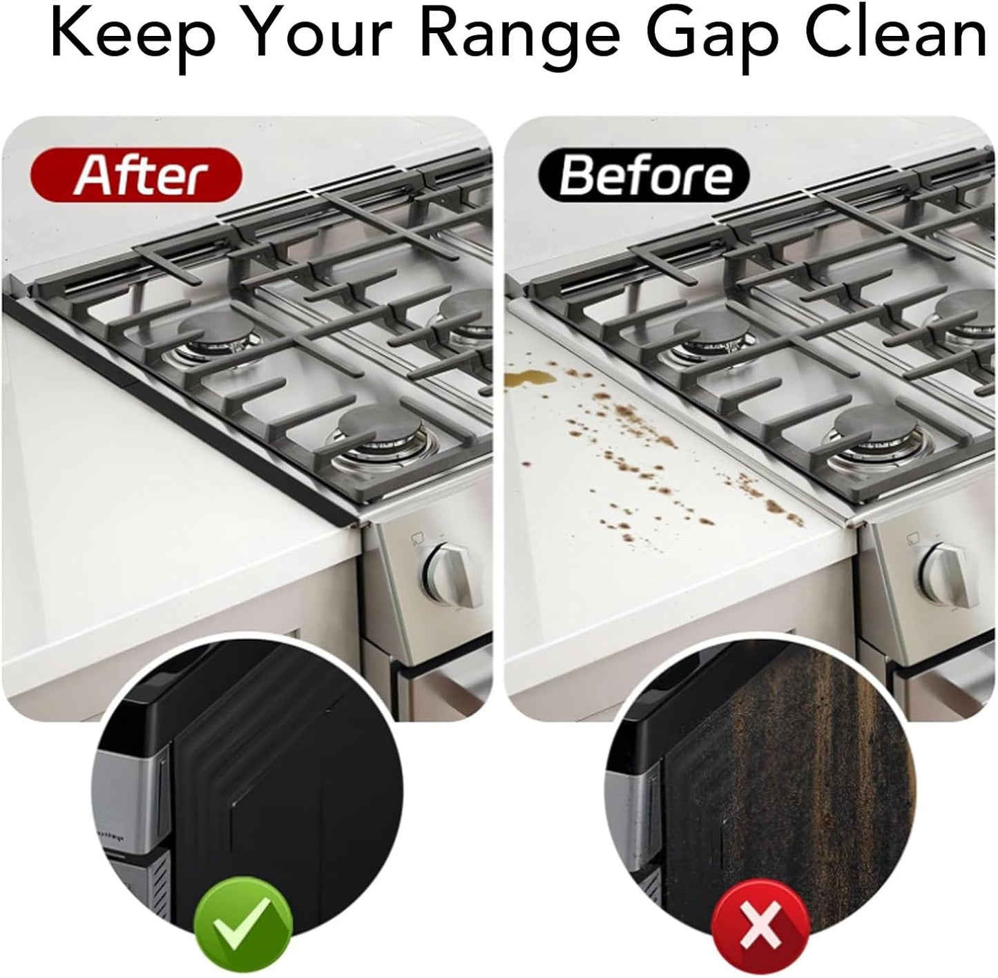 Stainless Steel Stove Covers Kit for Burner, Oven, Toaster - Telescopic Gas Range Covers Set with Caulking Plate - 2 Pair Appliance Covers for Stove Top
