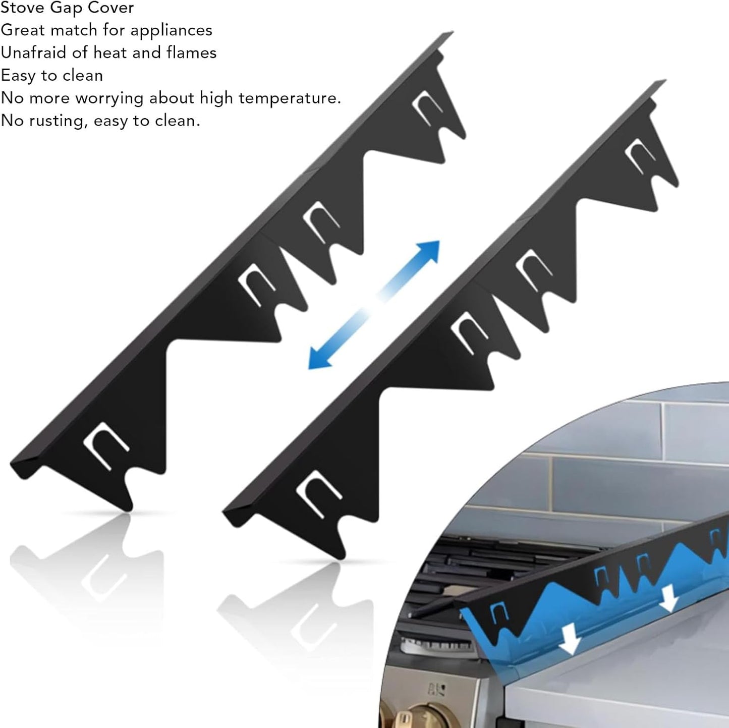 Stainless Steel Stove Covers Kit for Burner, Oven, Toaster - Telescopic Gas Range Covers Set with Caulking Plate - 2 Pair Appliance Covers for Stove Top