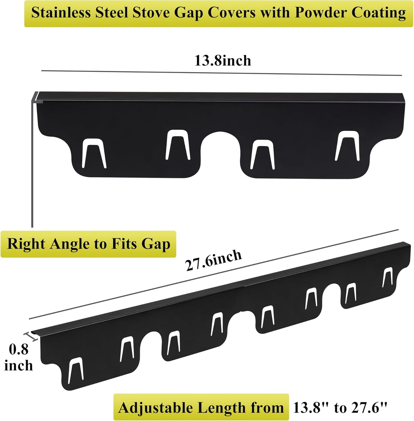 Stainless Steel Stove Gap Covers - Adjustable Length Oven Side Gap Filler, Counter Range Trim Kit, Heat Resistant & Easy to Clean - 13" to 27