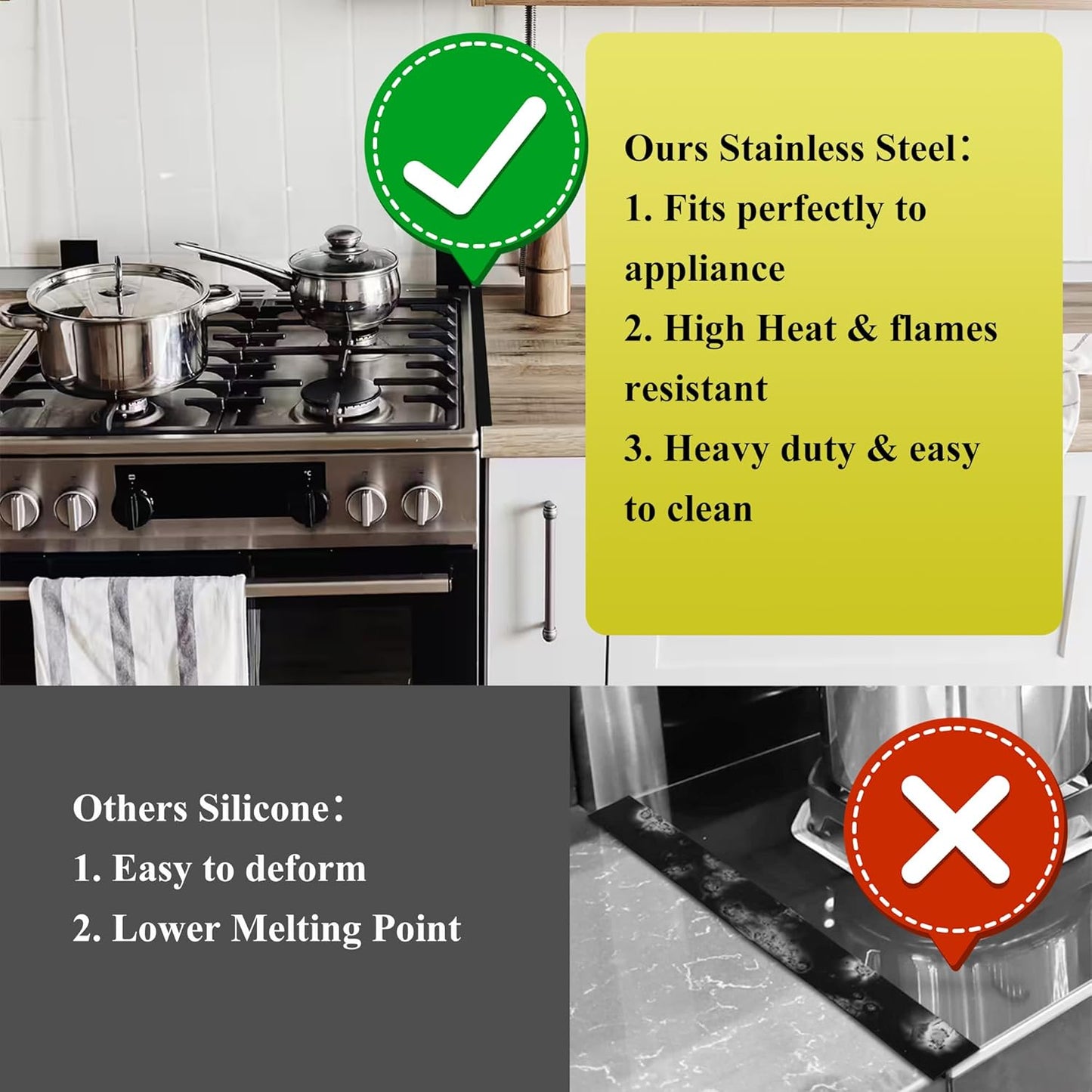 Stainless Steel Stove Gap Covers - Adjustable Length Oven Side Gap Filler, Counter Range Trim Kit, Heat Resistant & Easy to Clean - 13" to 27