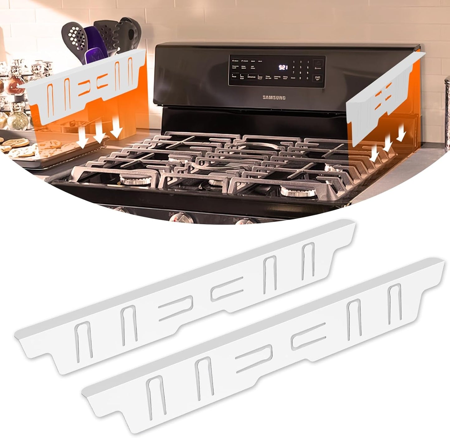 Stainless Steel Stove Gap Covers - Heat Resistant Oven Gap Filler Kit for 23.4" Spaces - Slide-in Range Trim Guard for Seamless Kitchen - Easy to Clean - White