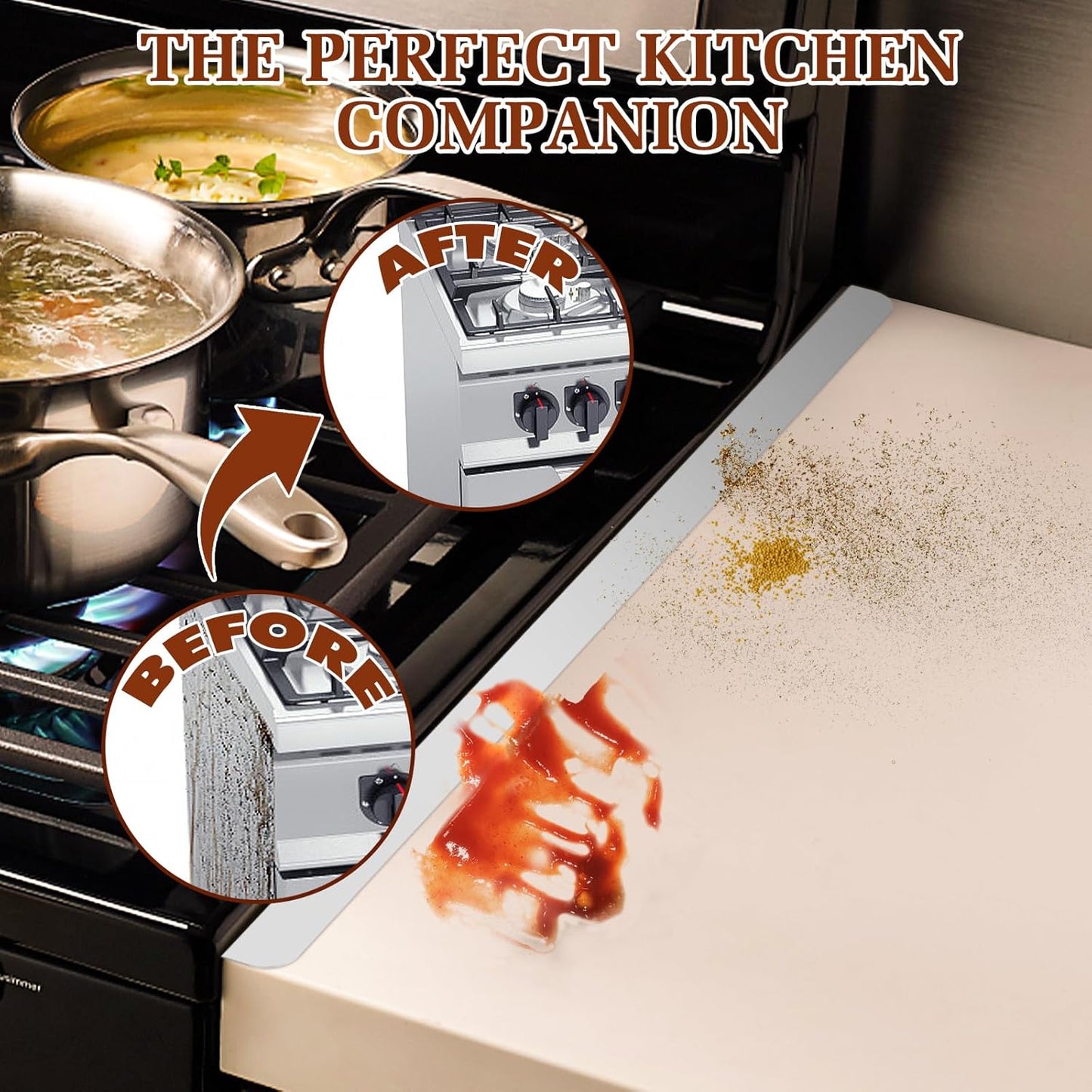 Stainless Steel Stove Gap Covers - Heat Resistant Oven Gap Filler Kit for 23.4" Spaces - Slide-in Range Trim Guard for Seamless Kitchen - Easy to Clean - White