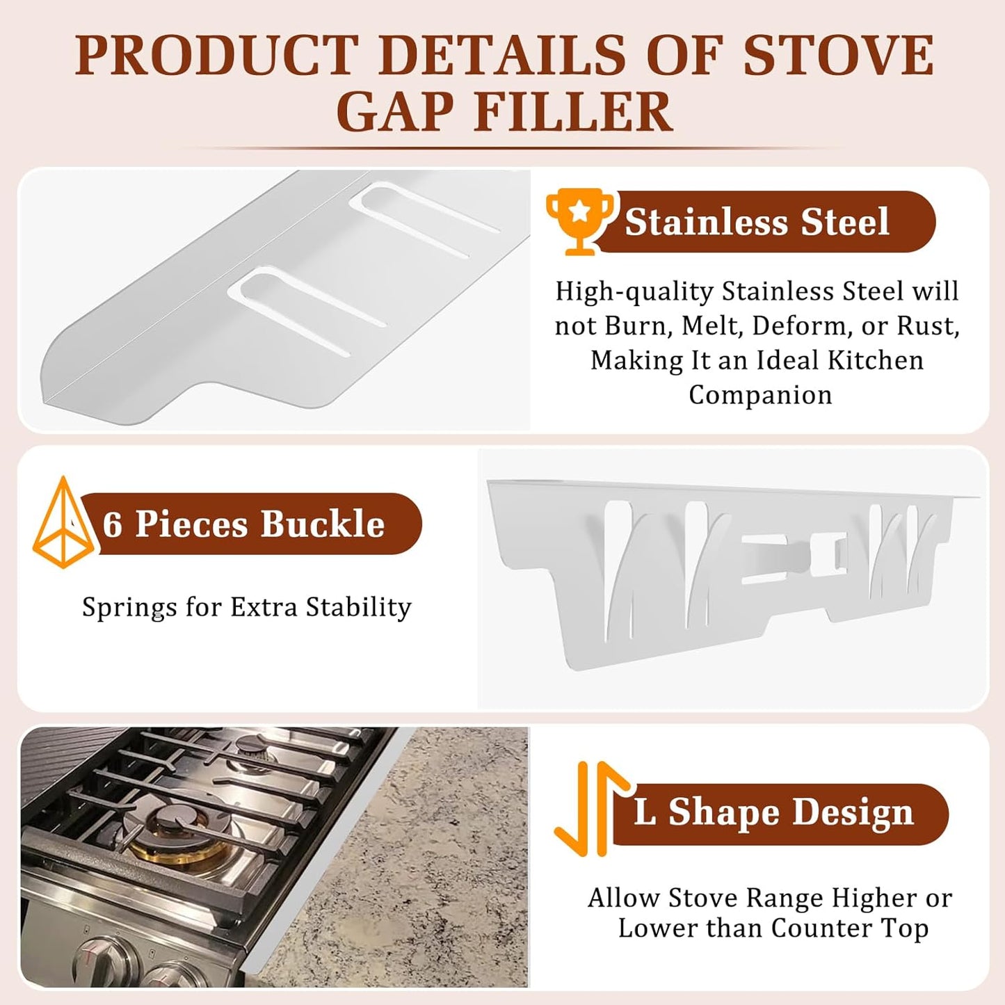 Stainless Steel Stove Gap Covers - Heat Resistant Oven Gap Filler Kit for 23.4" Spaces - Slide-in Range Trim Guard for Seamless Kitchen - Easy to Clean - White