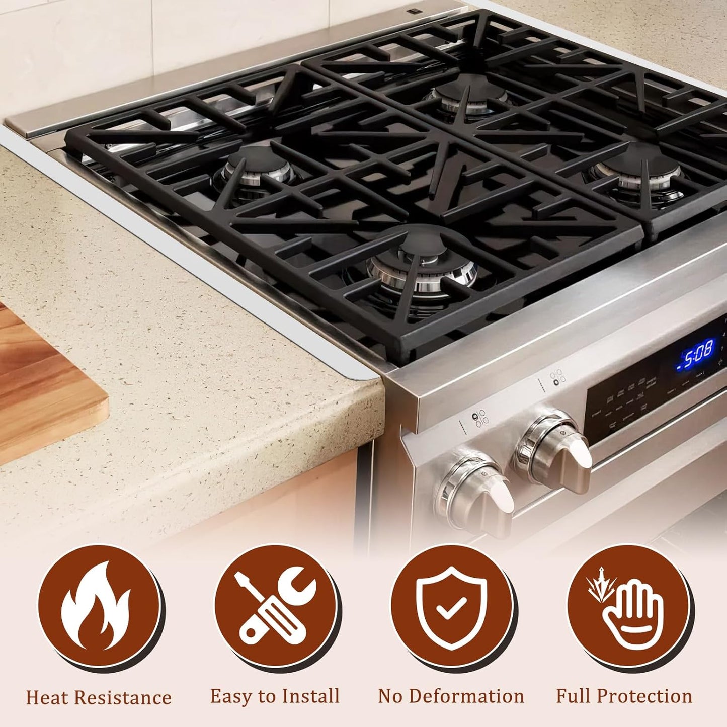 Stainless Steel Stove Gap Covers - Heat Resistant Oven Gap Filler Kit for 23.4" Spaces - Slide-in Range Trim Guard for Seamless Kitchen - Easy to Clean - White