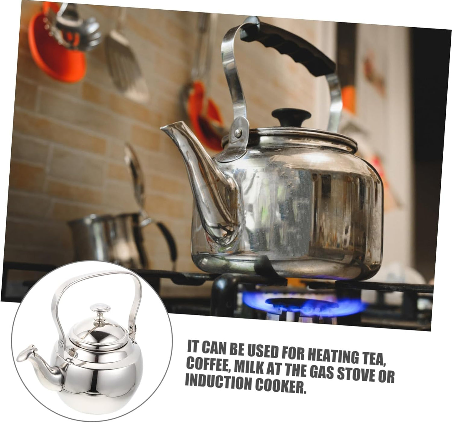 Stainless Steel Teakettle with Strainer and Handle for Tea and Milk - FUNOMOCYA Sturdy Kettle