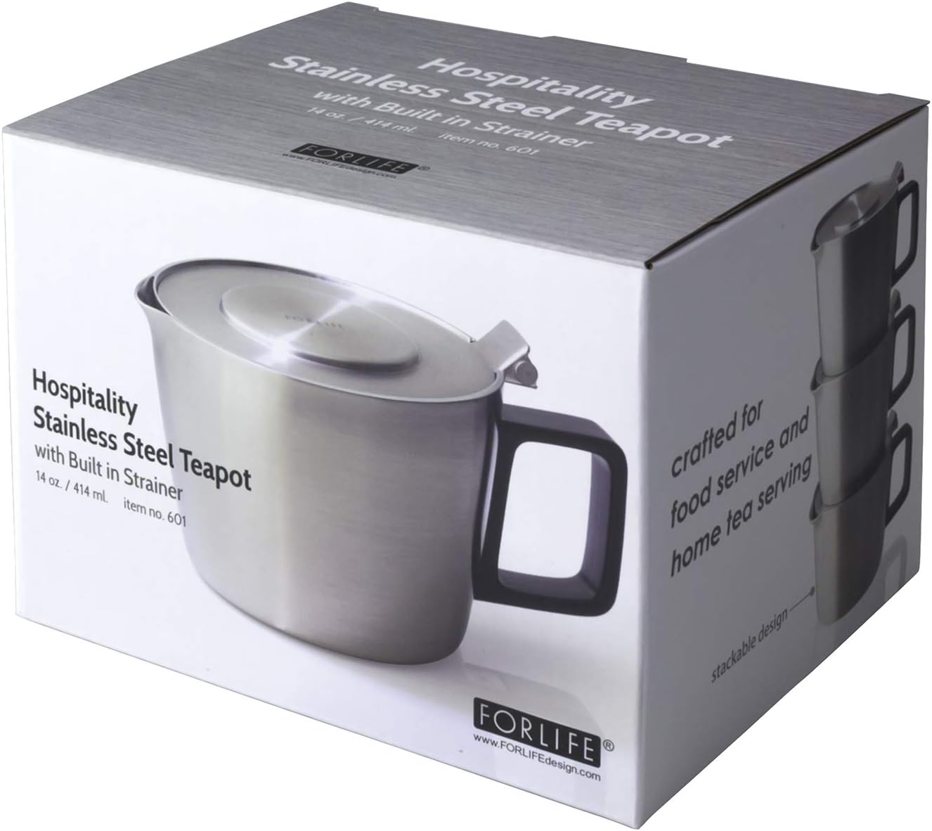 Stainless Steel Teapot with Built-in Strainer - 14 oz Capacity - FORLIFE 601 Hospitality