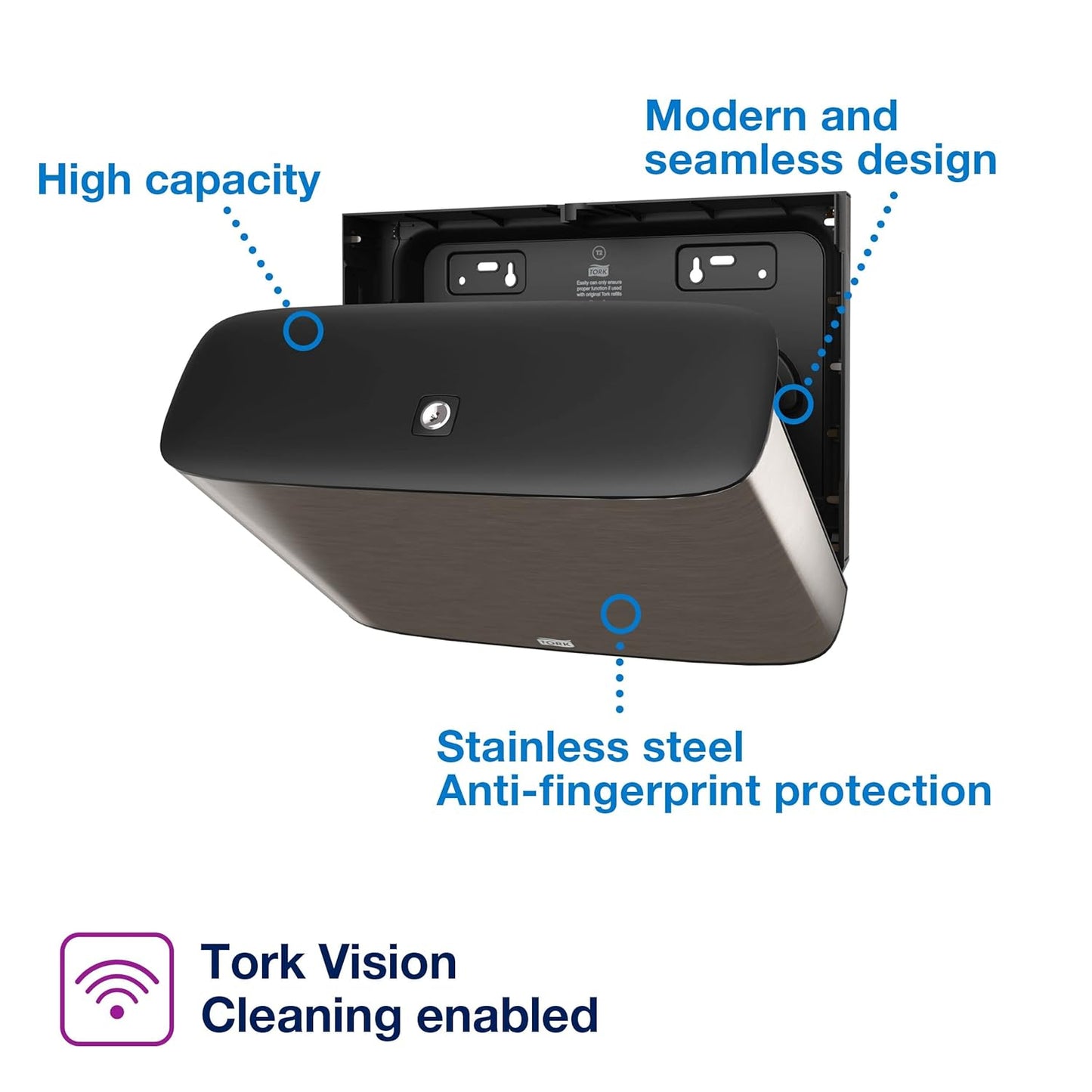 Stainless Steel Tork Mini Jumbo Toilet Paper Roll Dispenser T2 - Sleek Modern Design - 465500