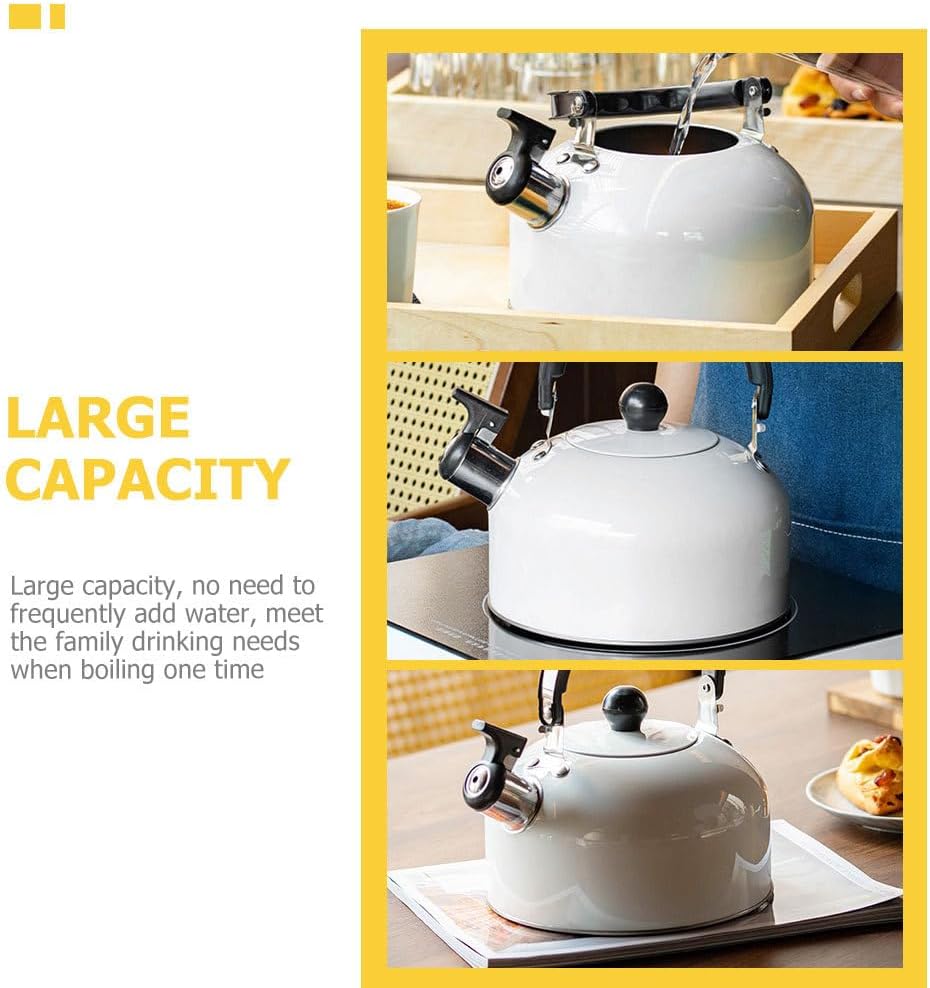 Stainless Steel Whistle Tea Kettle Stovetop for Boiling Water Coffee or Milk - White Color