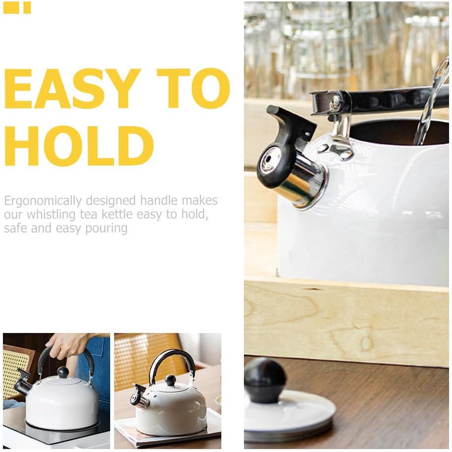 Stainless Steel Whistle Tea Kettle Stovetop for Boiling Water Coffee or Milk - White Color