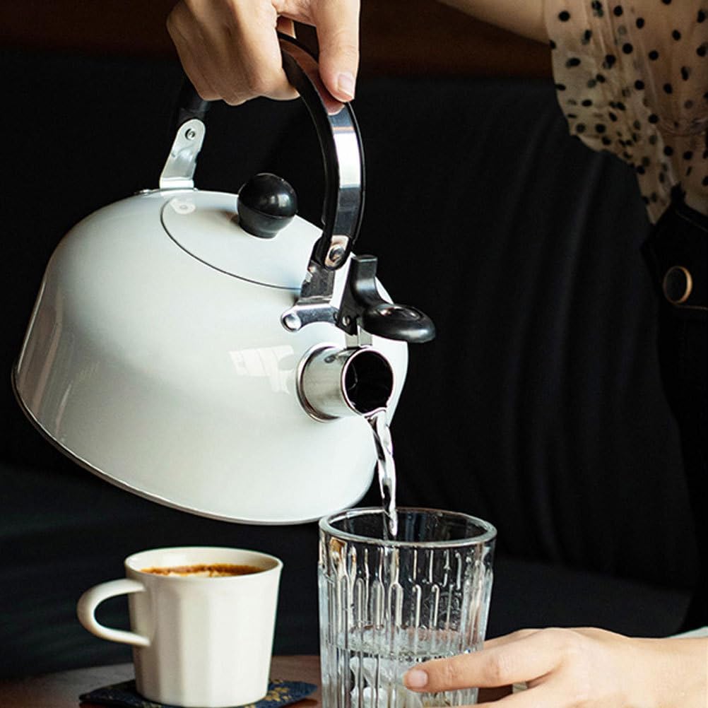 Stainless Steel Whistle Tea Kettle Stovetop for Boiling Water Coffee or Milk - White Color