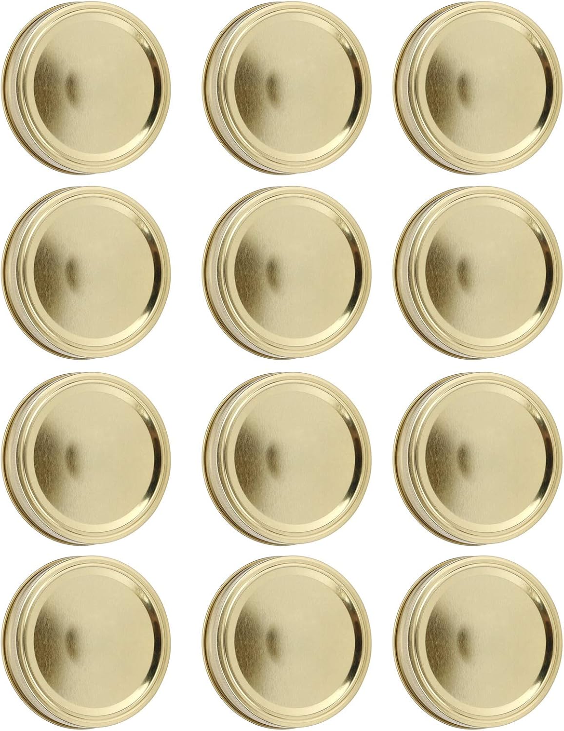 Stainless Steel Wide Mouth Mason Jar Lids Set - 12pcs Leakproof Canning Lids & Rings for 86mm Jars - Split Type Sealing Covers in Gold