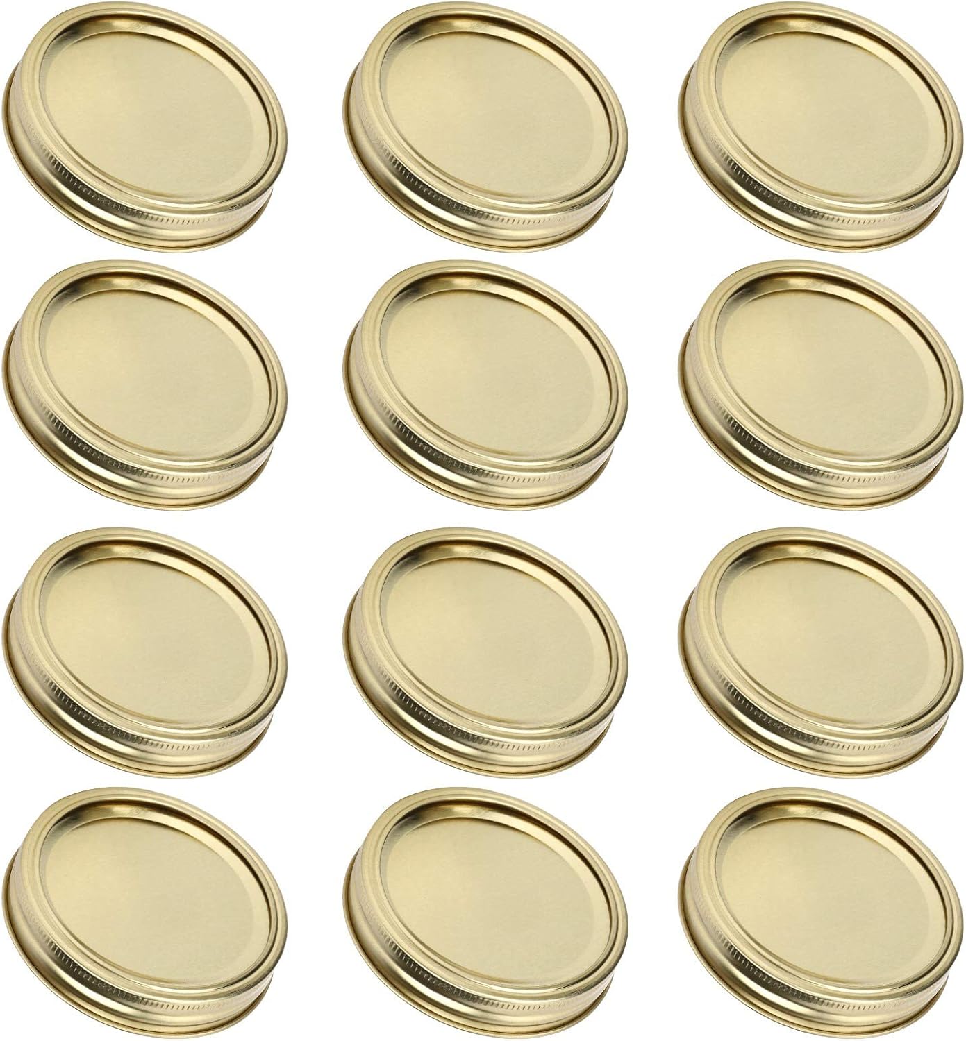 Stainless Steel Wide Mouth Mason Jar Lids Set - 12pcs Leakproof Canning Lids & Rings for 86mm Jars - Split Type Sealing Covers in Gold