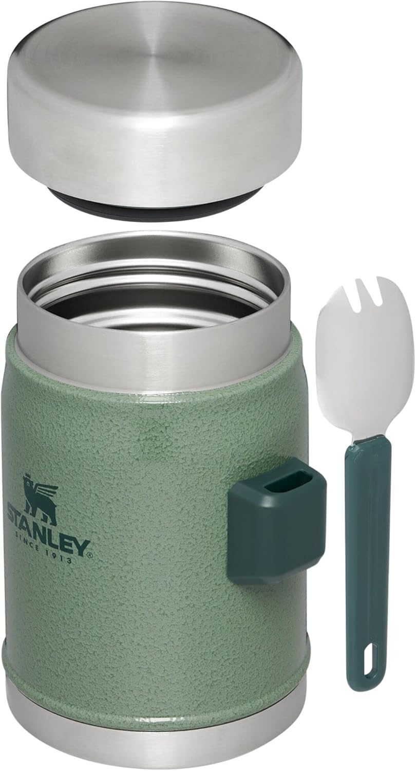 Stanley Classic Legendary Food Jar with Spork, 14oz, Hammertone Green - Durable and Functional Outdoor Container