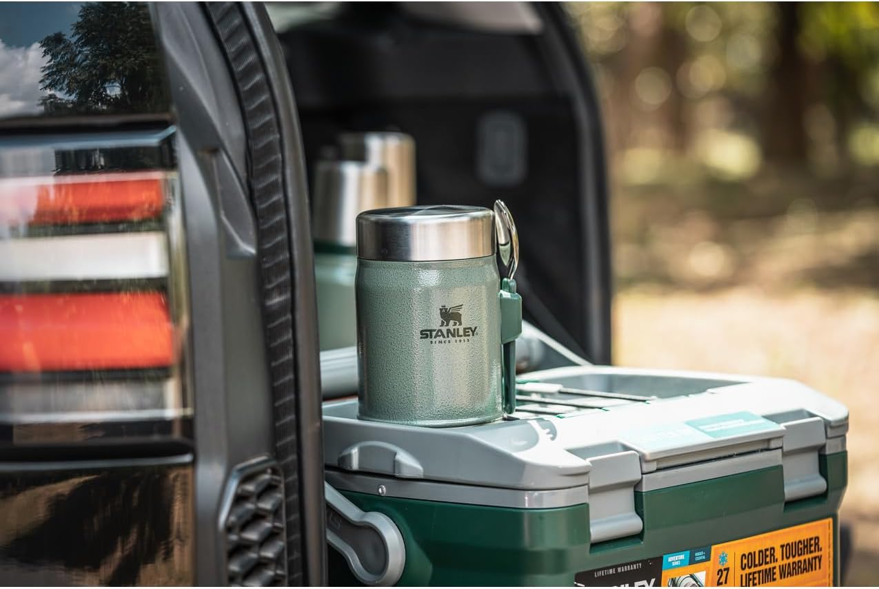 Stanley Classic Legendary Food Jar with Spork, 14oz, Hammertone Green - Durable and Functional Outdoor Container