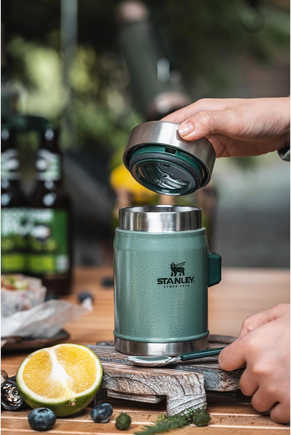 Stanley Classic Legendary Food Jar with Spork, 14oz, Hammertone Green - Durable and Functional Outdoor Container